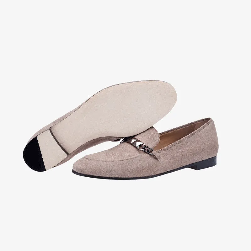 Neutral Taupe Suede Loafers with Contemporary Stud Detail sold by ArnoConti product image thumbnail 4