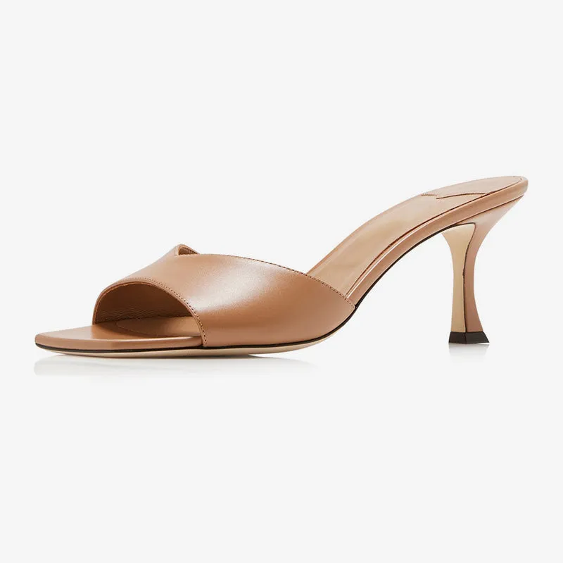 Elegant Brown Calf Leather Square-Toe Mules made by ArnoConti
