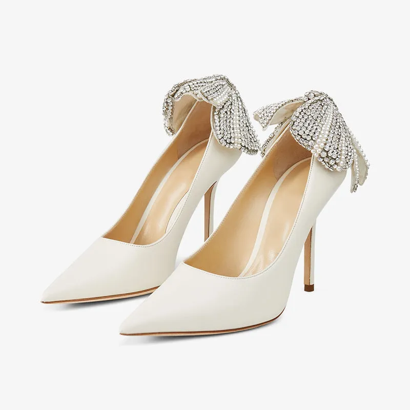 Black Crystal-Embellished Leather Pointed-Toe Stilettos made by ArnoConti
