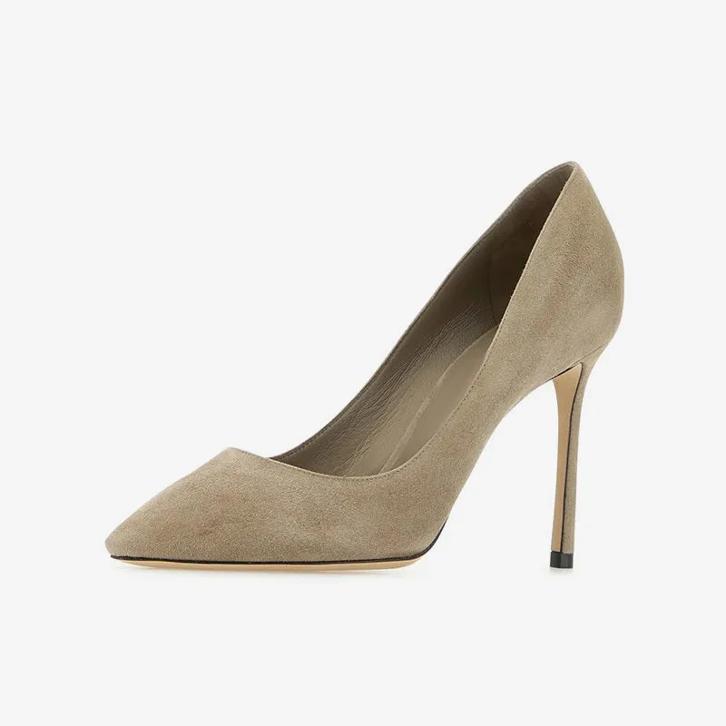 Grey Suede Pointed-Toe Stiletto Pumps made by ArnoConti