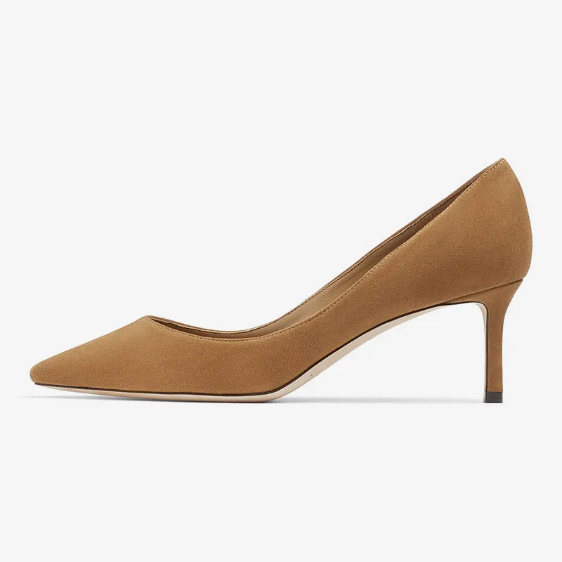 Brown Suede Pointed-Toe Mid Heel Pumps for Timeless Elegance sold by ArnoConti product image thumbnail 3
