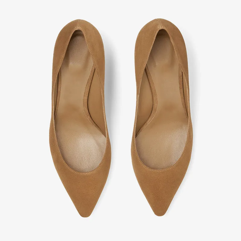 Brown Suede Pointed-Toe Mid Heel Pumps for Timeless Elegance sold by ArnoConti product image thumbnail 4