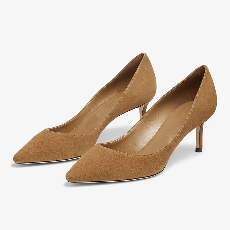 Brown Suede Pointed-Toe Mid Heel Pumps for Timeless Elegance sold by ArnoConti
