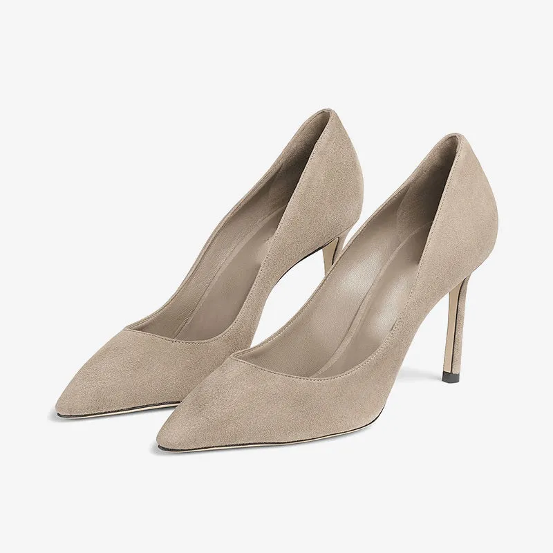 Grey Suede Pointed-Toe Stiletto Pumps for Refined Elegance made by ArnoConti
