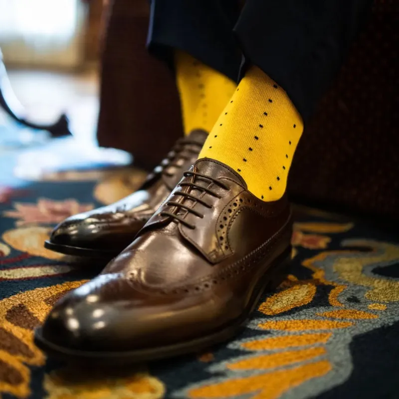 The Charlie Browns - A Yellow Sock with Navy Pin Dots made by Southern Scholar