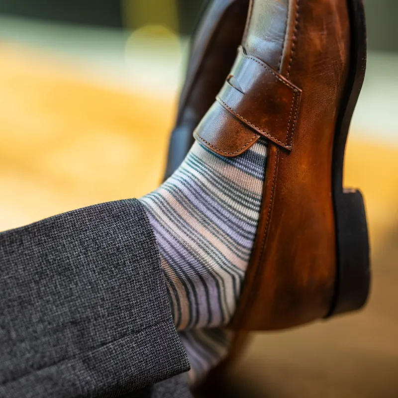 The Hawthornes - A Grey, Lavender and Peach Striped Sock made by Southern Scholar