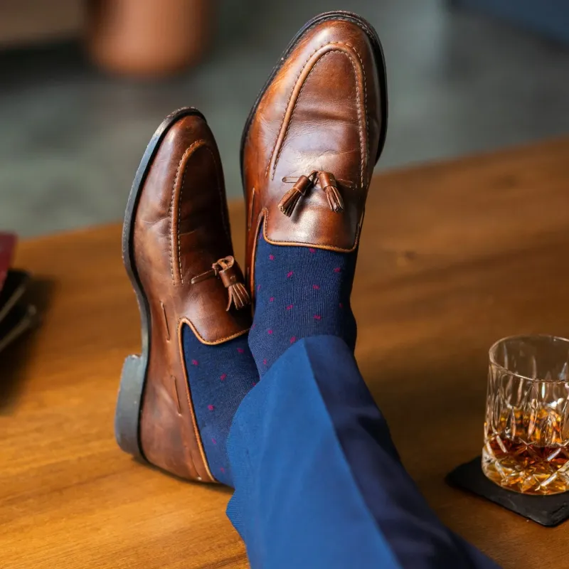 The Eastons - A Navy Blue Sock with Crimson Micro-Tiles made by Southern Scholar