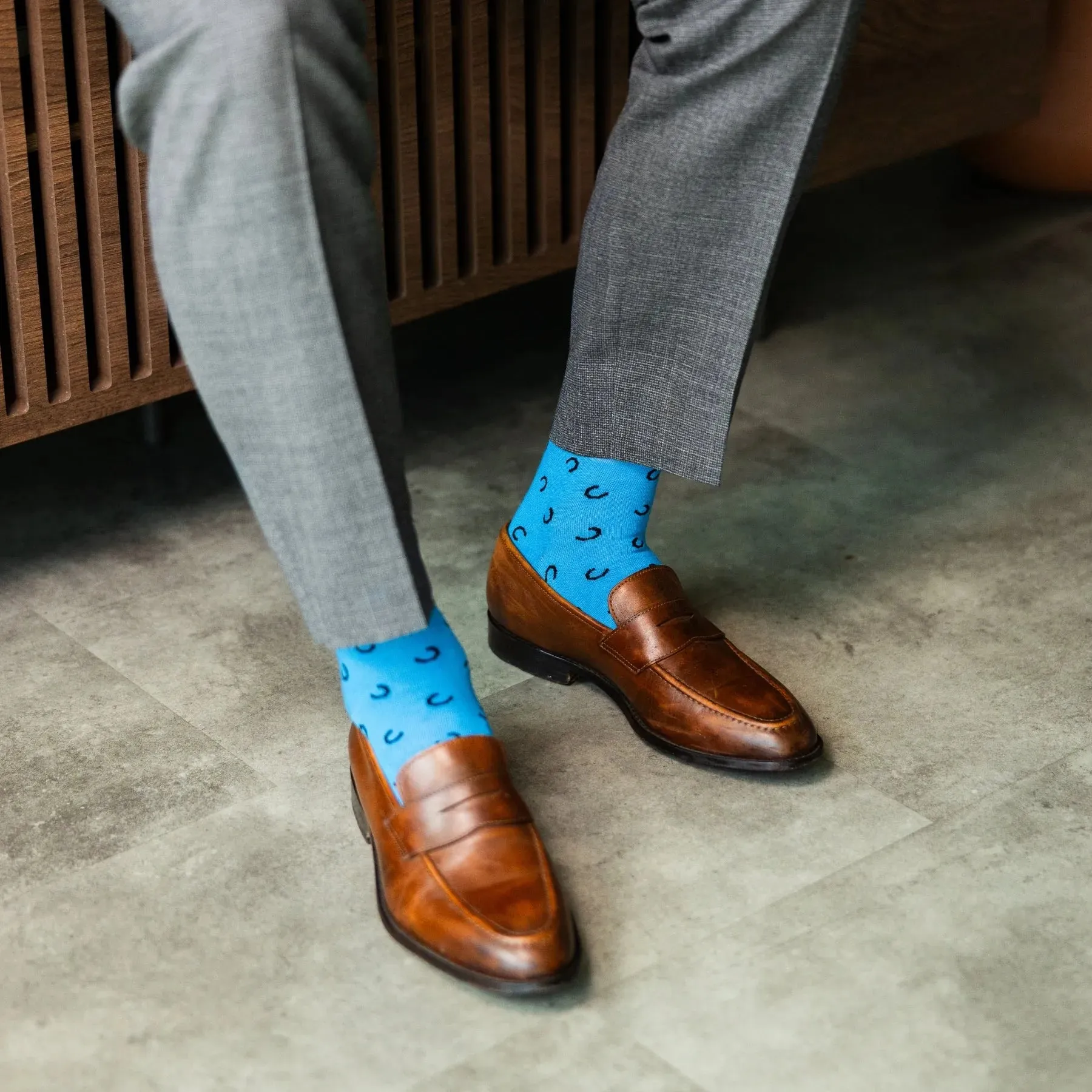 The Penchins - A Sky Blue Sock with Black Horseshoes sold by Southern Scholar product image thumbnail 5
