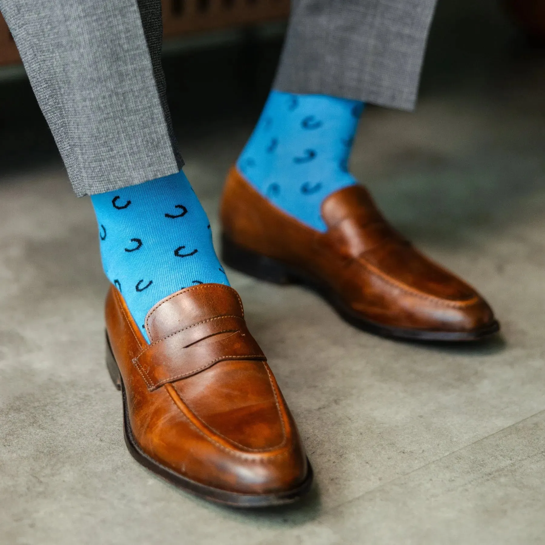 The Penchins - A Sky Blue Sock with Black Horseshoes sold by Southern Scholar product image thumbnail 3