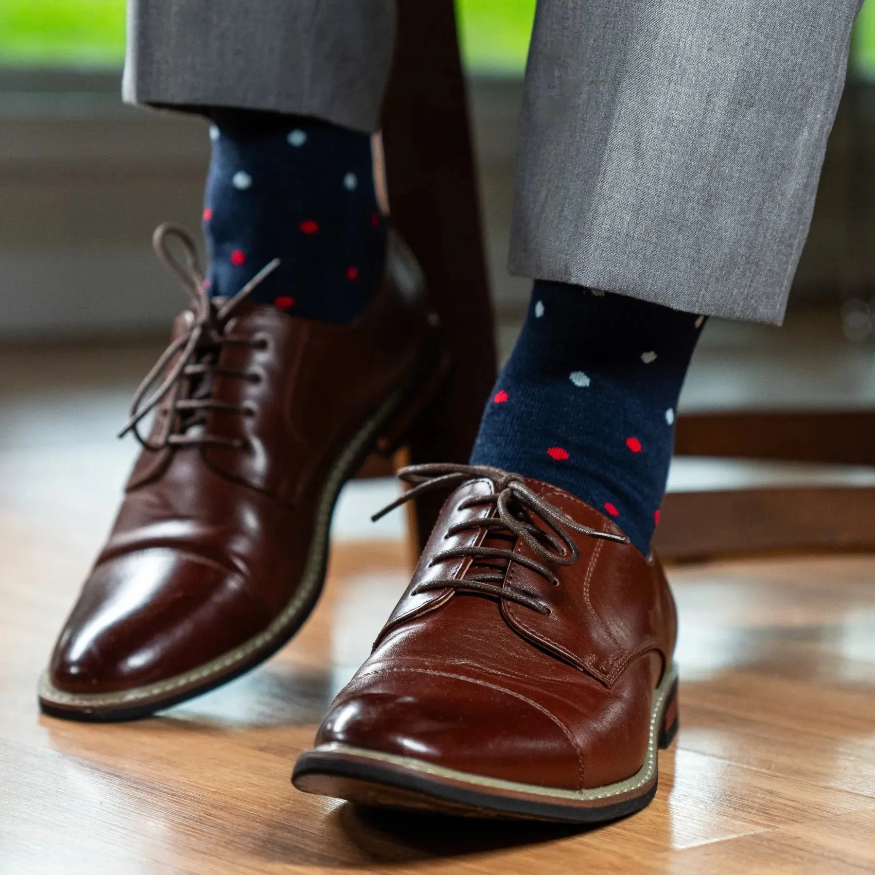 The Johnstons - A Navy Sock with Red, Pink & Light Blue Polka Dots sold by Southern Scholar product image thumbnail 3