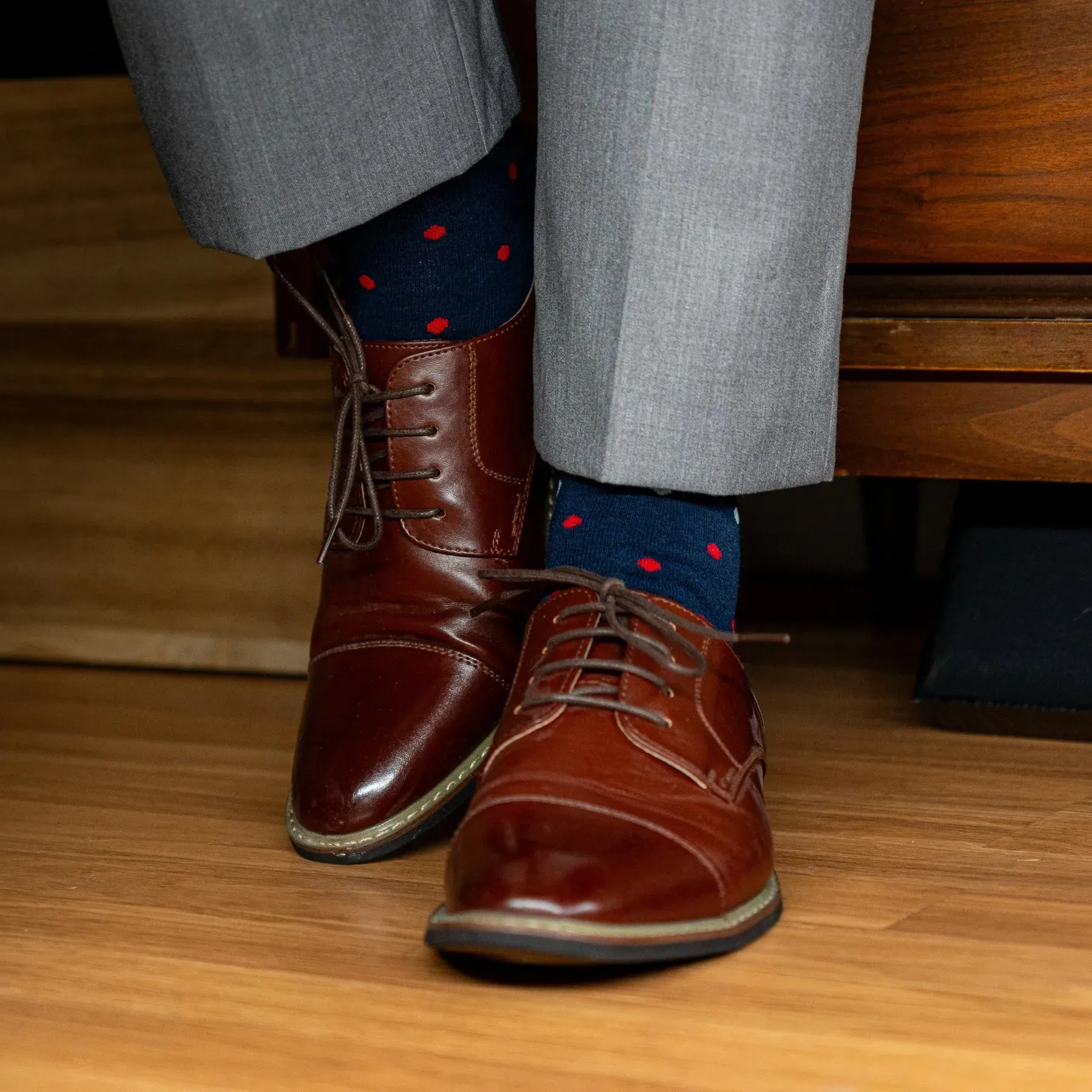 The Johnstons - A Navy Sock with Red, Pink & Light Blue Polka Dots sold by Southern Scholar product image thumbnail 4
