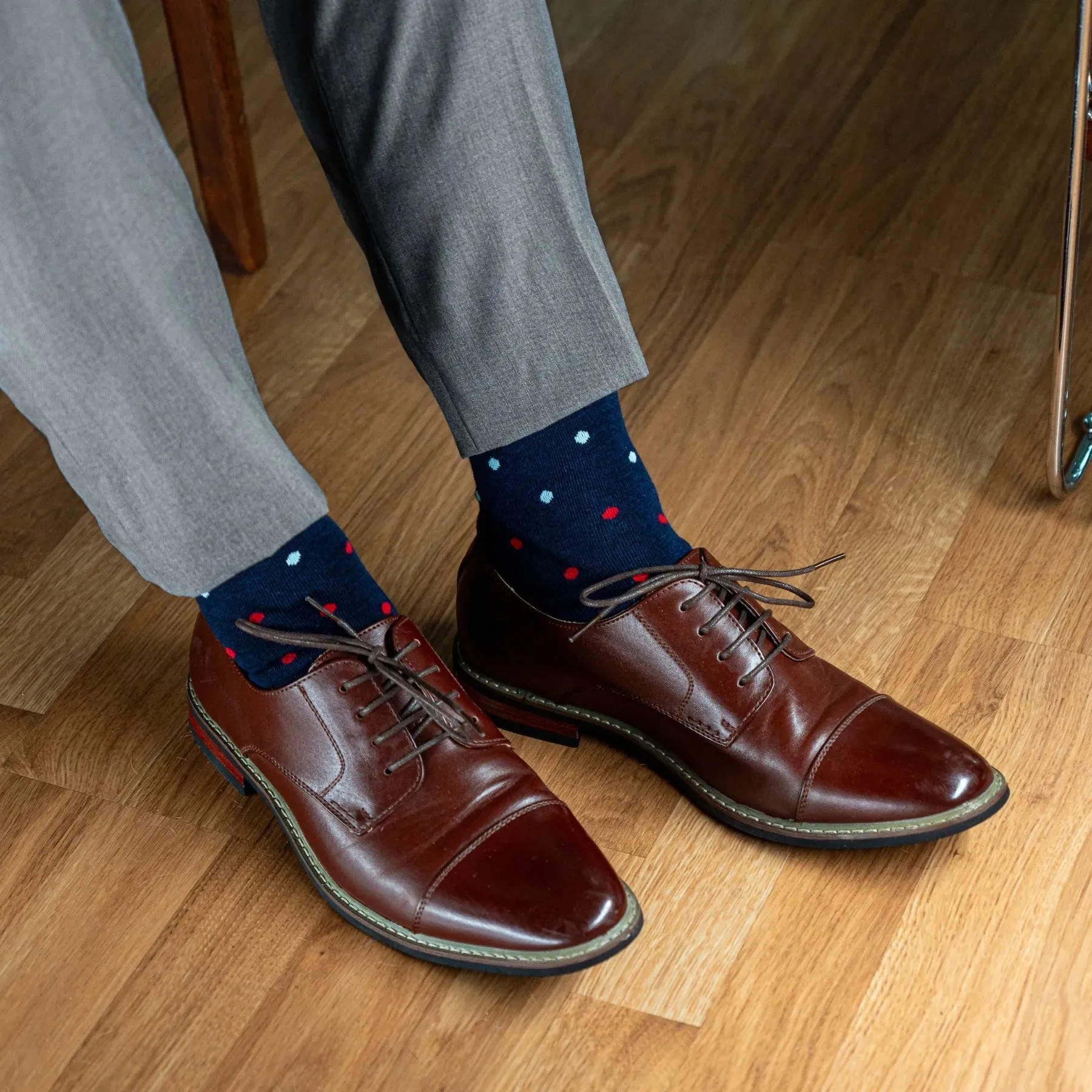 The Johnstons - A Navy Sock with Red, Pink & Light Blue Polka Dots sold by Southern Scholar product image thumbnail 2