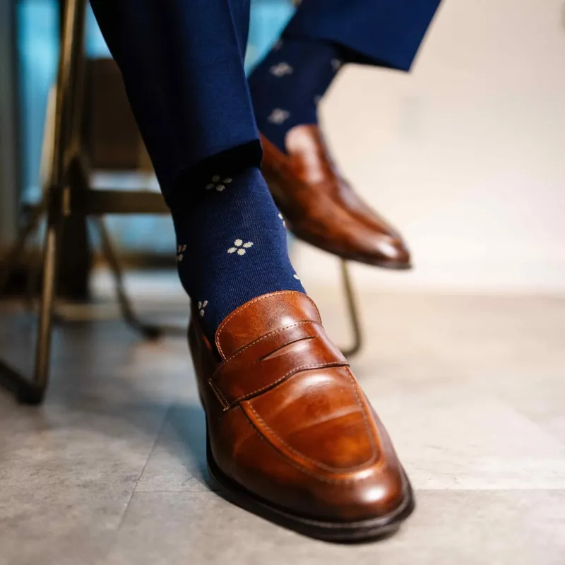Navy & Gold Flowers - A Navy Sock with Gold Flowers made by Southern Scholar