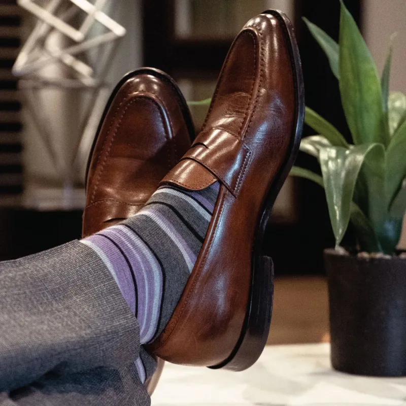 The Stocktons - A Mauve, Grey, and White Striped Sock made by Southern Scholar