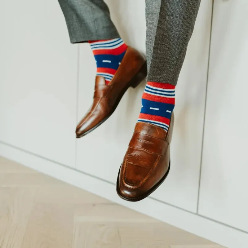 The Kennedys - A Royal Blue, Red, and White Striped Sock made by Southern Scholar