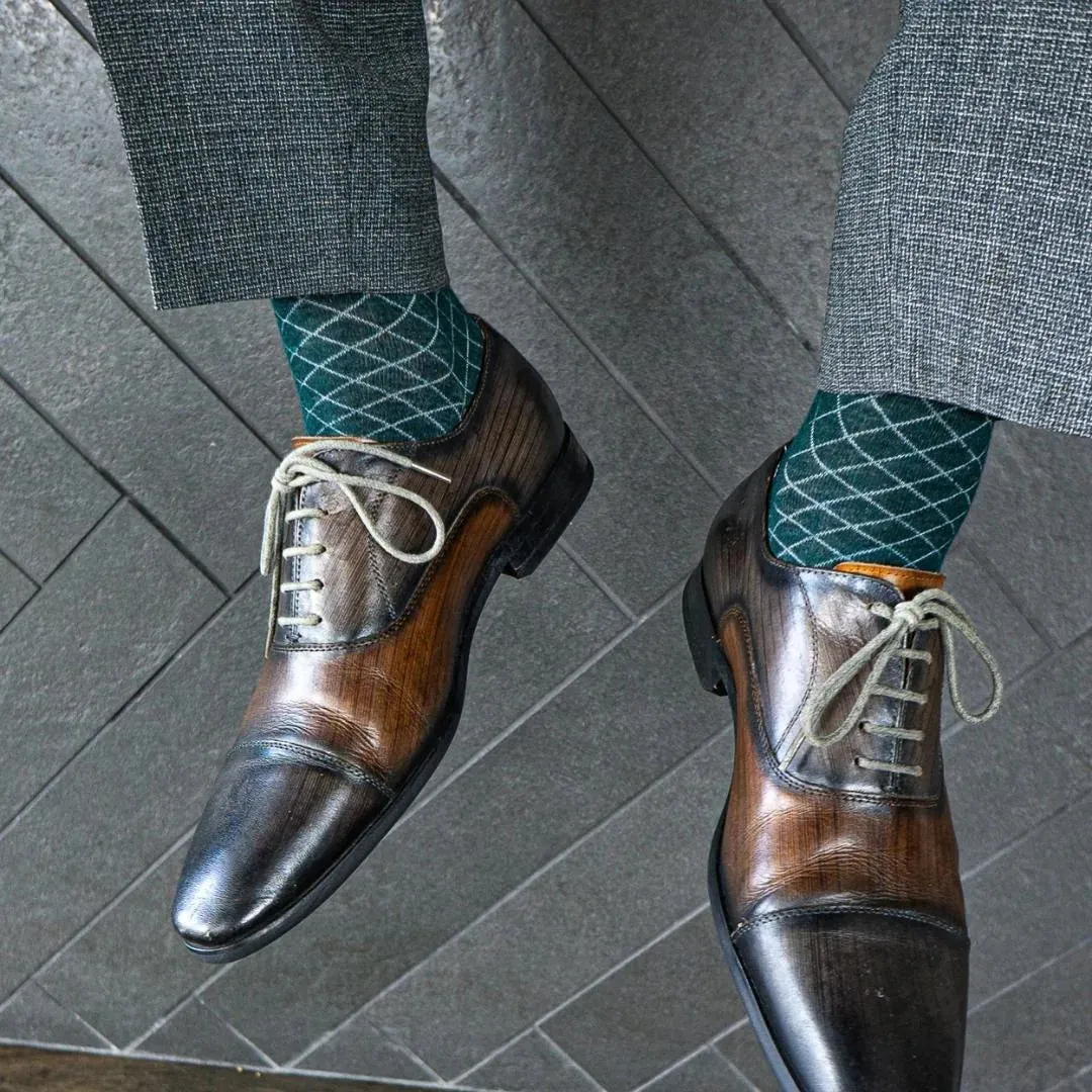 Deep Green Diamonds - A Deep Green Sock with a Contrasting Diamond Pattern sold by Southern Scholar