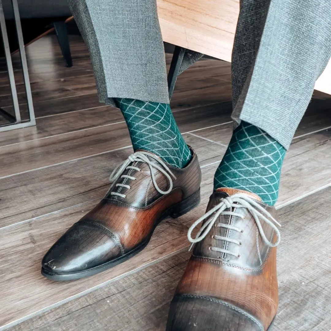 Deep Green Diamonds - A Deep Green Sock with a Contrasting Diamond Pattern sold by Southern Scholar product image thumbnail 5