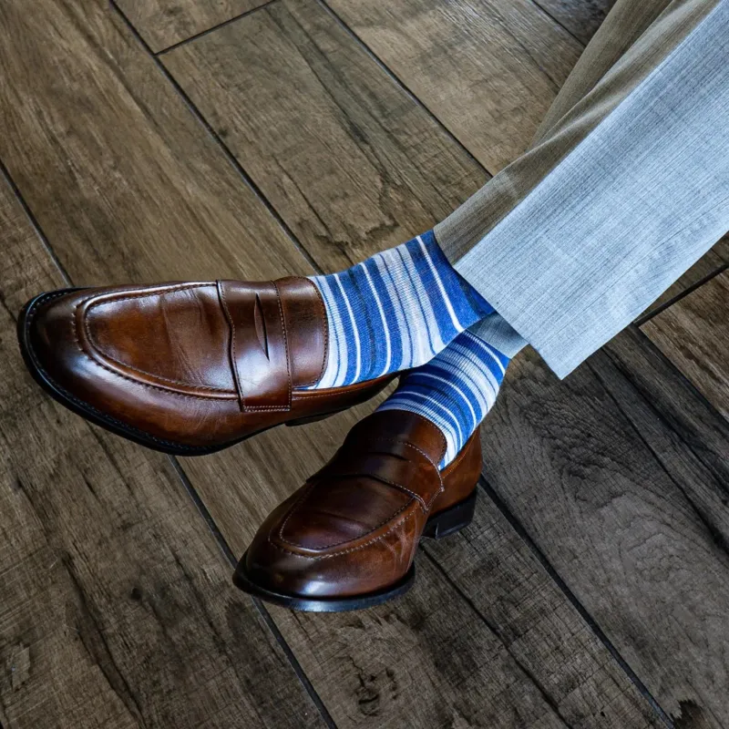 The Vottieros - A Blue, Grey, and White Multi-Stripe Sock made by Southern Scholar