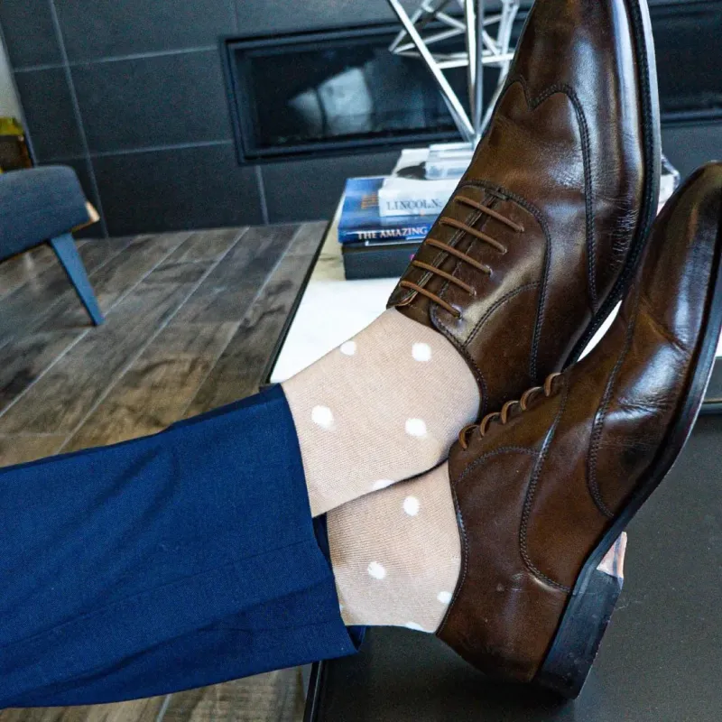 The Harveys - A Tan Sock with White Polka Dots made by Southern Scholar
