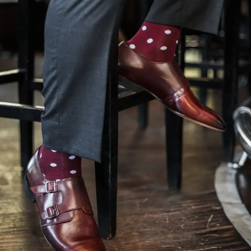 The Lazares - A Burgundy Sock with White Polka Dots made by Southern Scholar