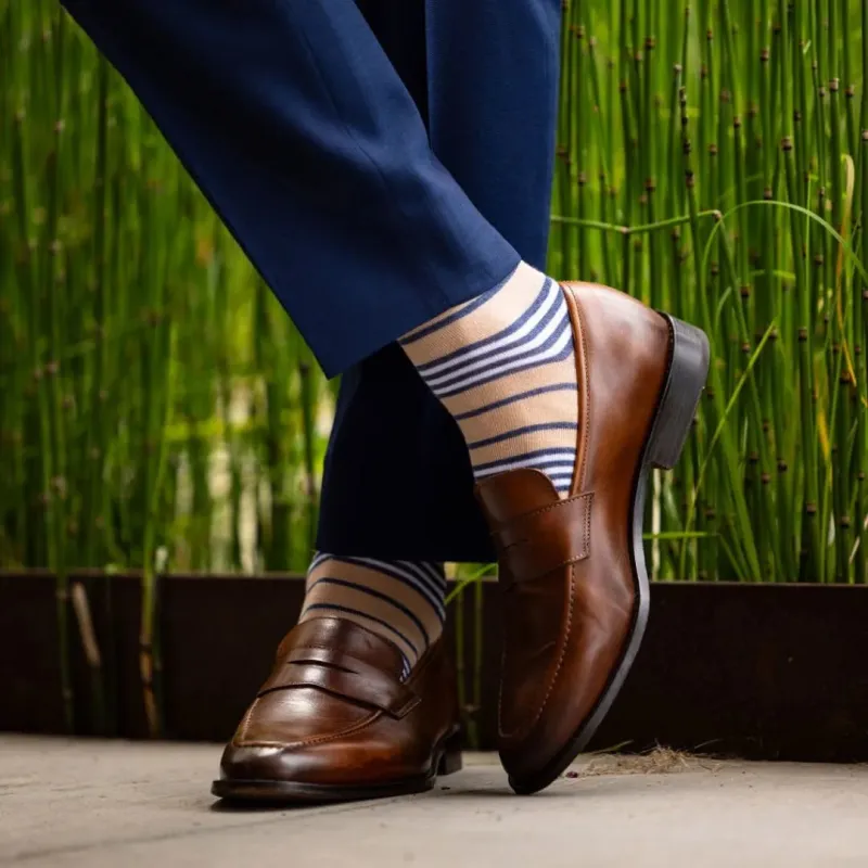 The Khaki Kings - A Sand Sock with Navy and White stripes made by Southern Scholar