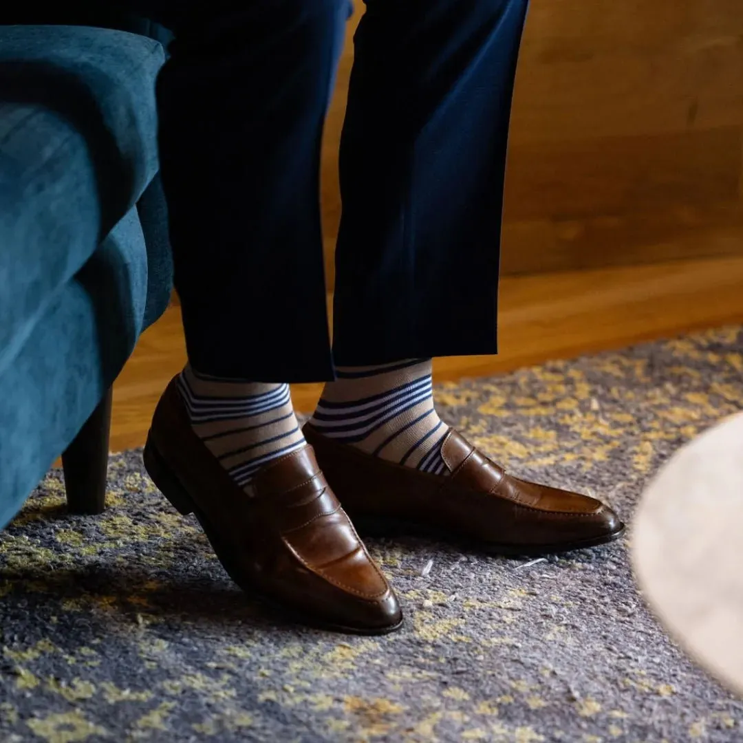 The Khaki Kings - A Sand Sock with Navy and White stripes sold by Southern Scholar product image thumbnail 5