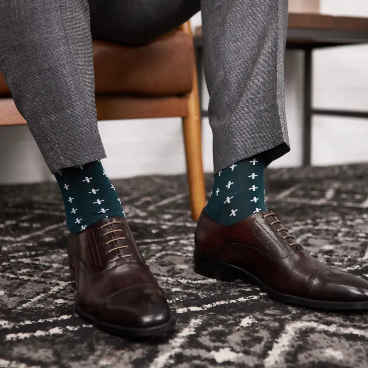 The Ides of March - A Deep Green Sock with White Hatches sold by Southern Scholar product image thumbnail 4