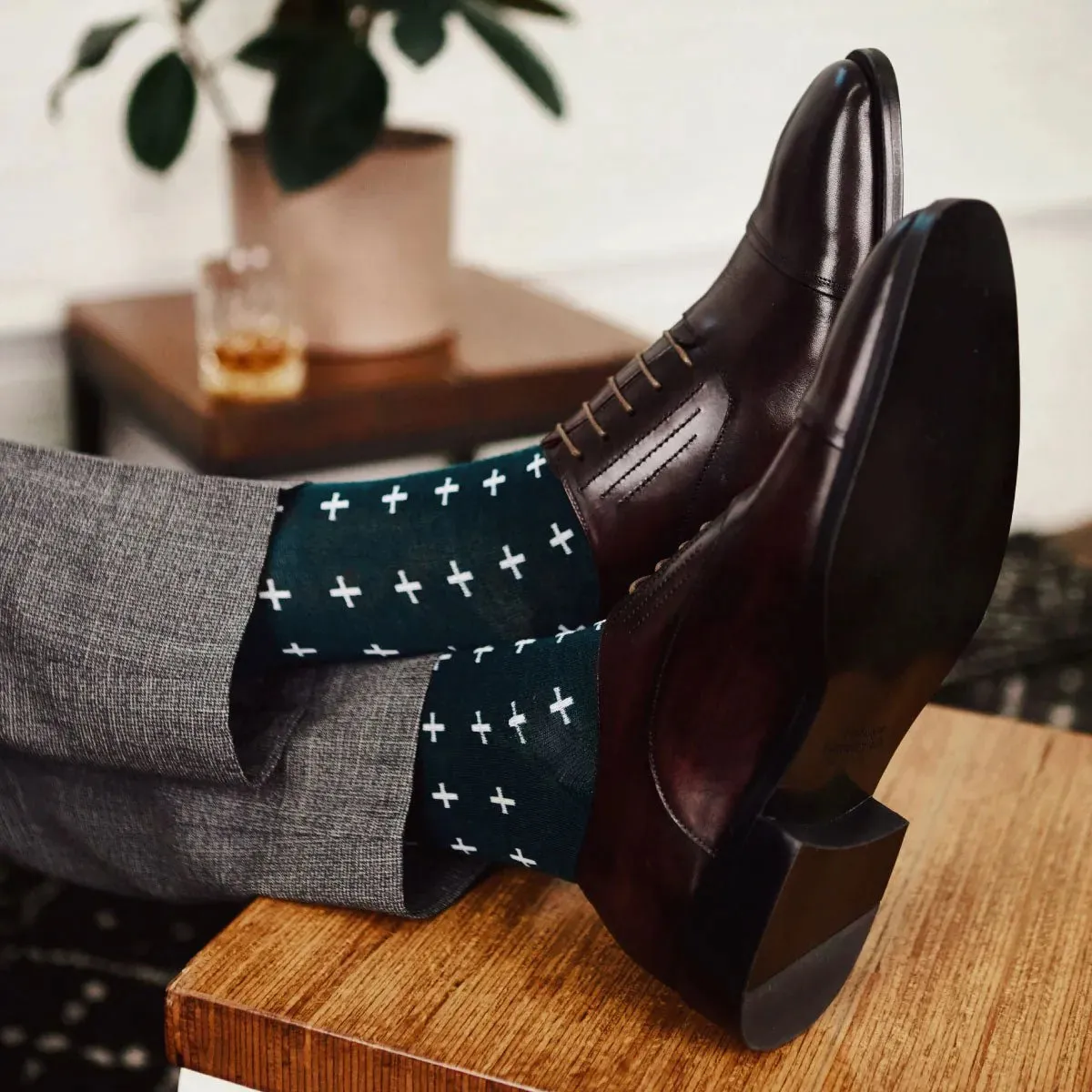 The Ides of March - A Deep Green Sock with White Hatches sold by Southern Scholar