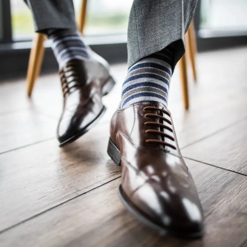 The January Skys - A Grey, Blue and White Striped Sock made by Southern Scholar