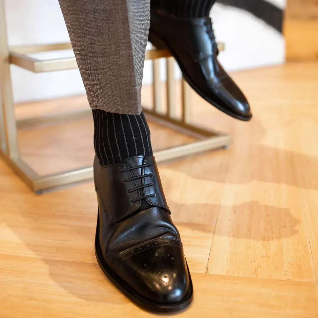 Black Ribbed Solid - A Black Sock with Charcoal Ribs sold by Southern Scholar