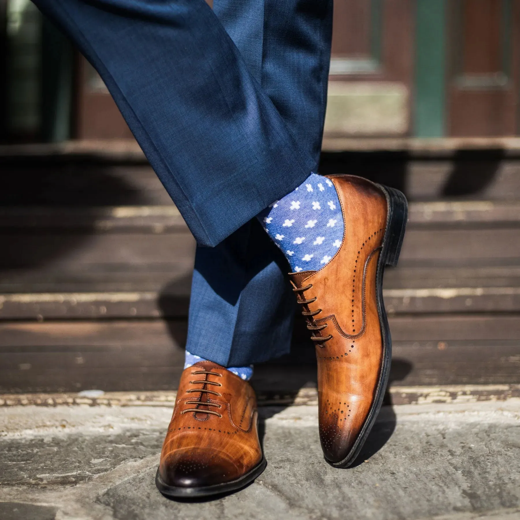 The Livingstons - A Heathered Blue Sock with White Hatches sold by Southern Scholar product image thumbnail 3