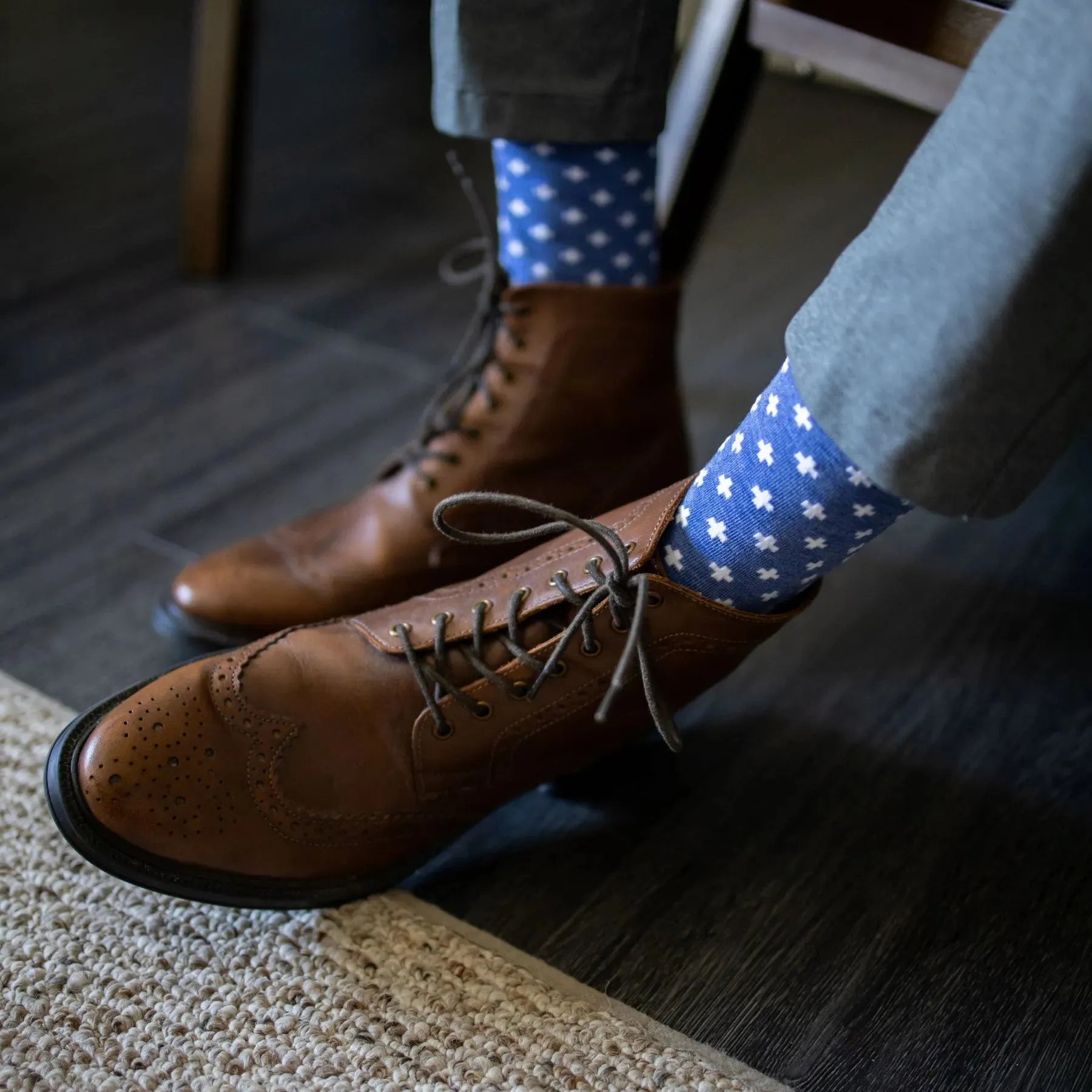 The Livingstons - A Heathered Blue Sock with White Hatches sold by Southern Scholar product image thumbnail 4