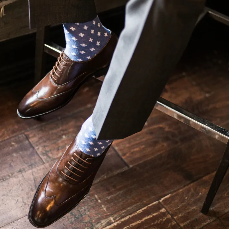 The Livingstons - A Heathered Blue Sock with White Hatches made by Southern Scholar