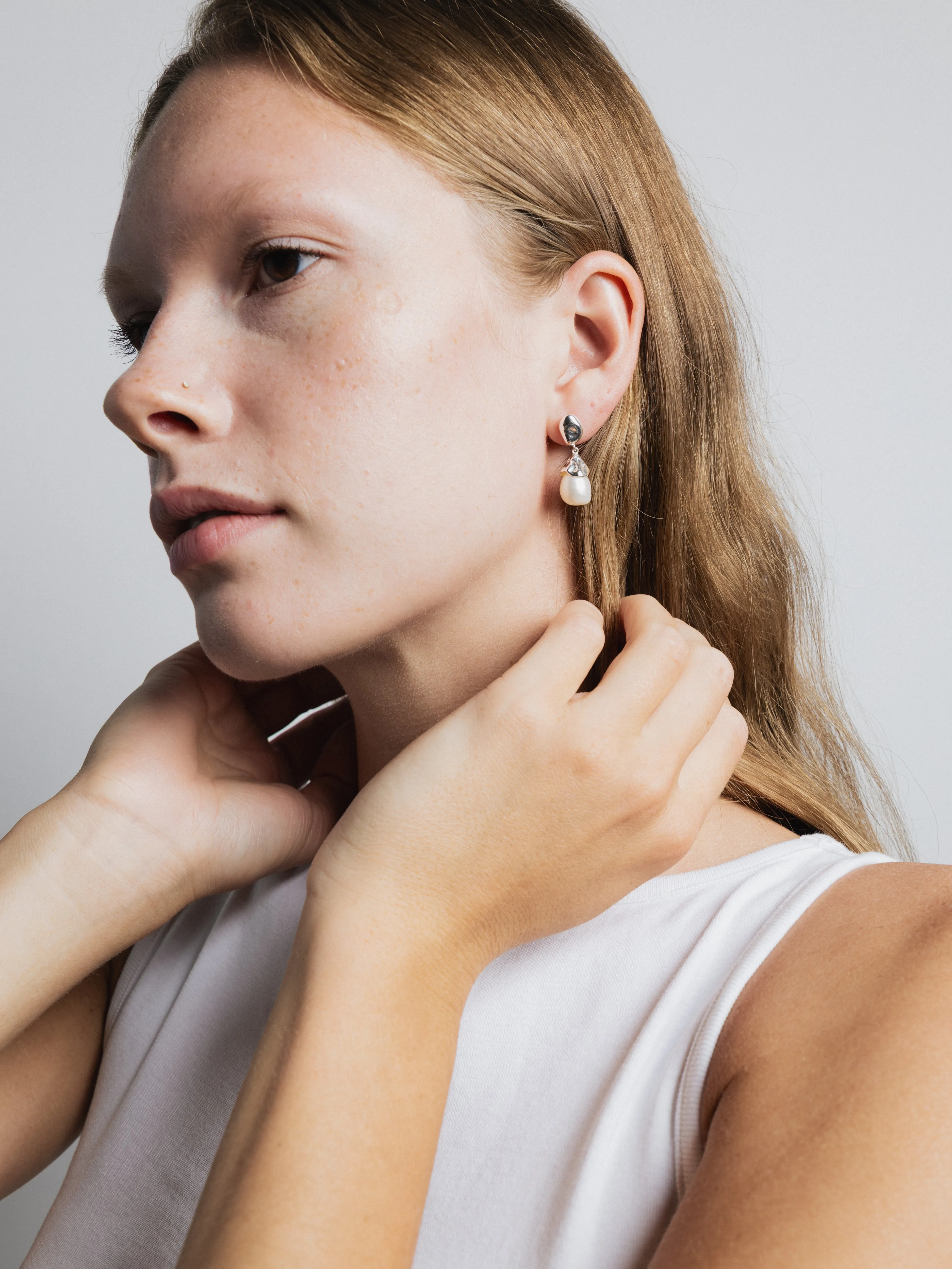 Pearl Drop Earring in Sterling Silver sold by Wolf Circus product image thumbnail 2