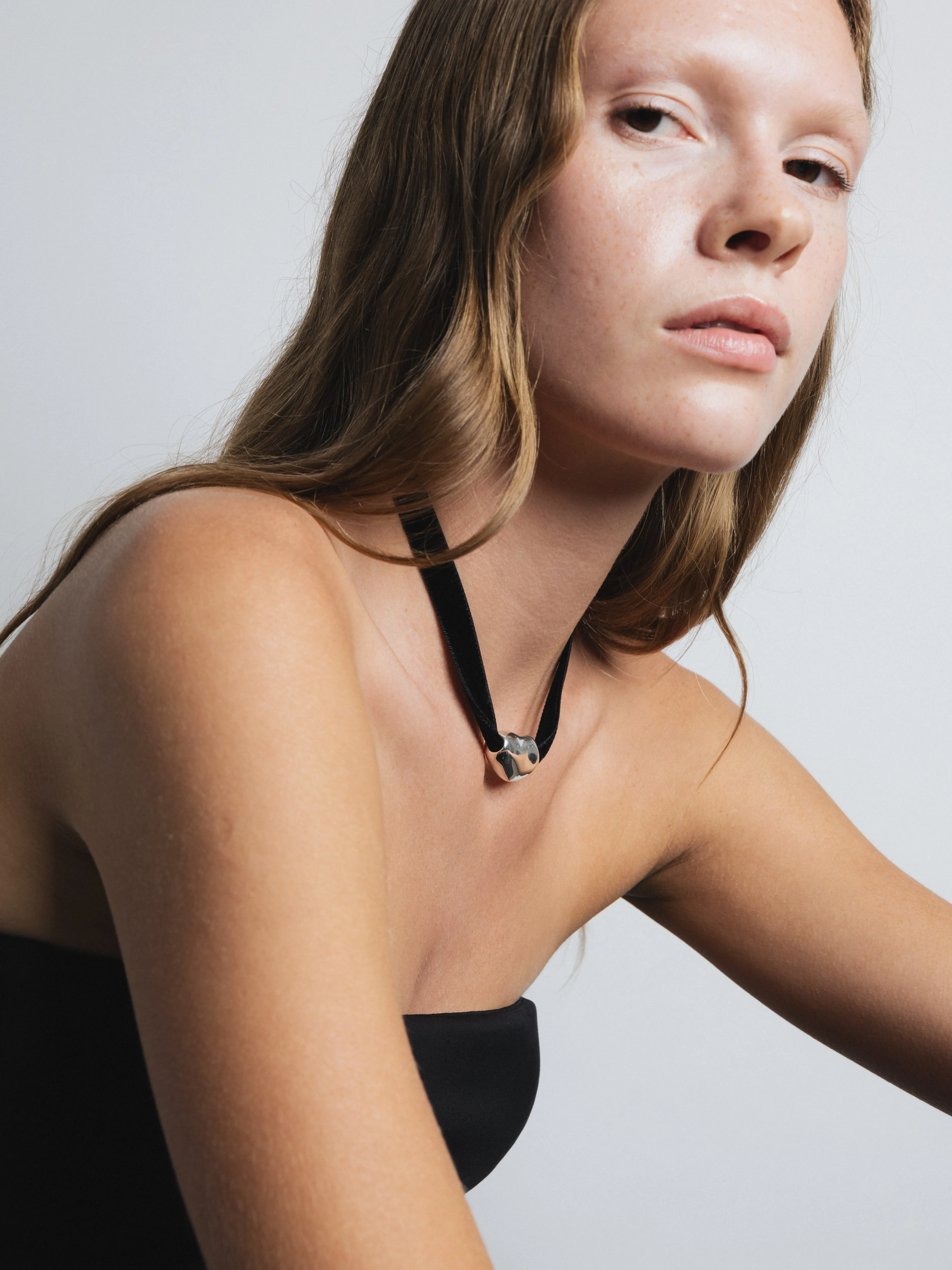 Bean Pendant on Velvet Cord in Silver (Sample) sold by Wolf Circus product image thumbnail 4