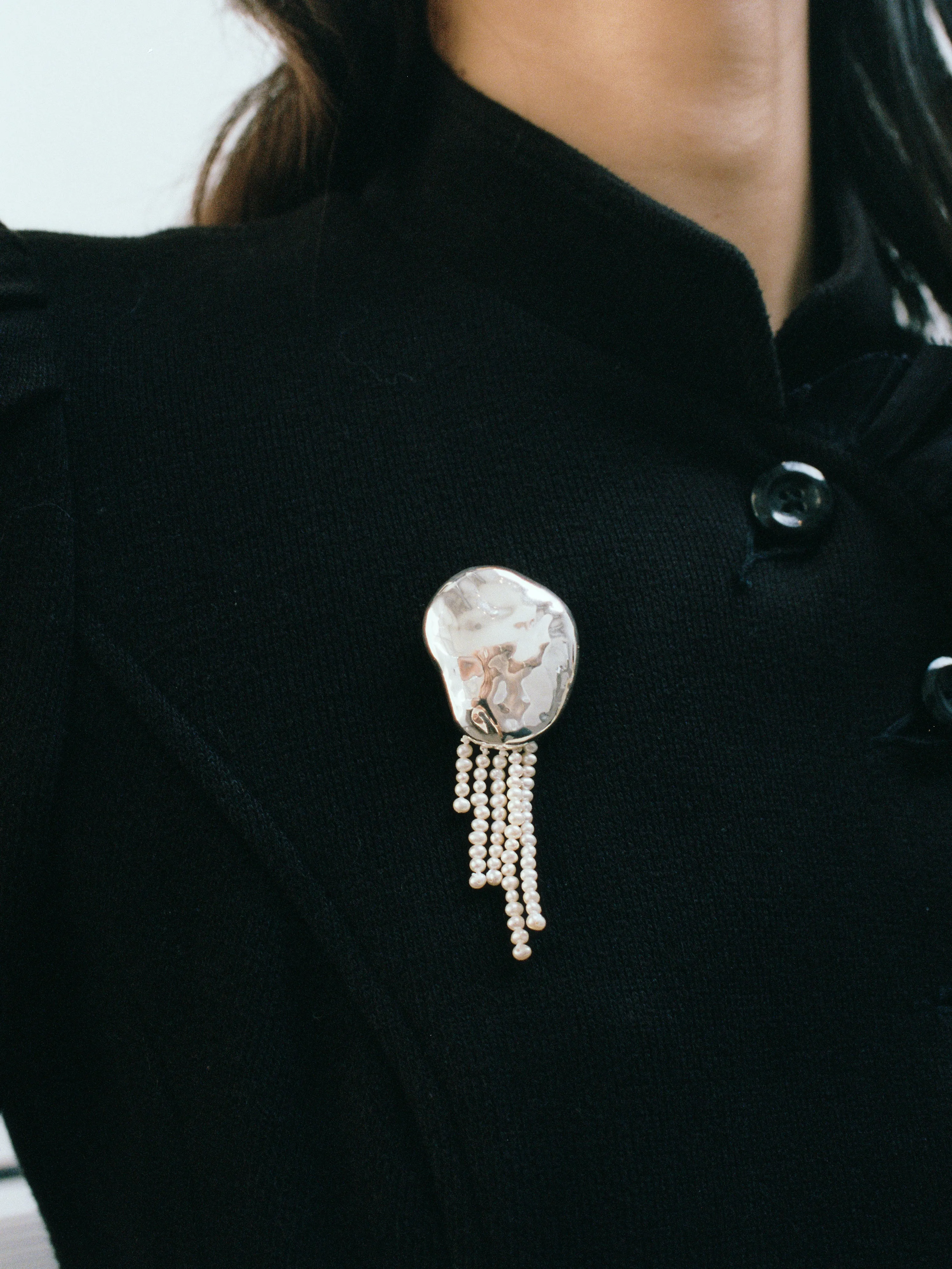Bean Pearl Brooch in Silver sold by Wolf Circus