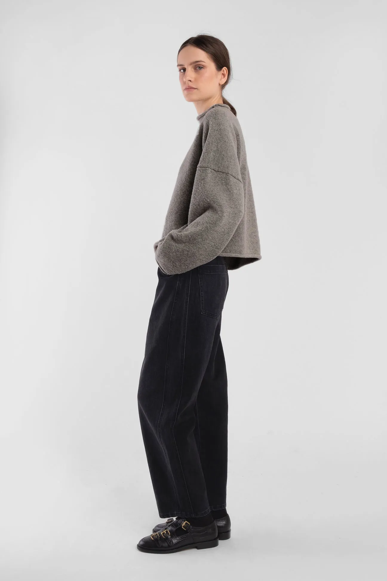 Ash Grey Boucle Rolled Sweater sold by Micaela Greg product image thumbnail 3