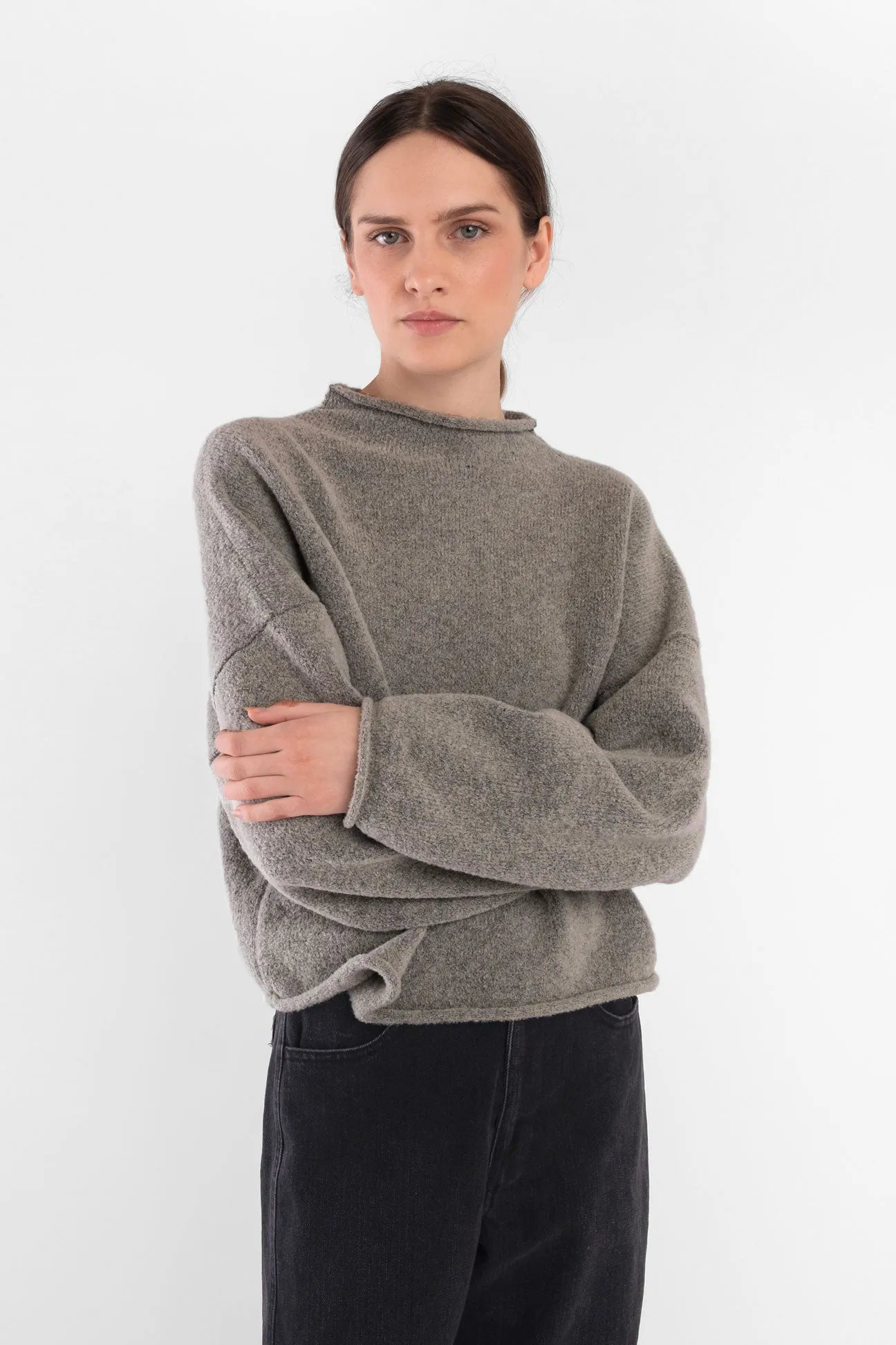Ash Grey Boucle Rolled Sweater sold by Micaela Greg product image thumbnail 4