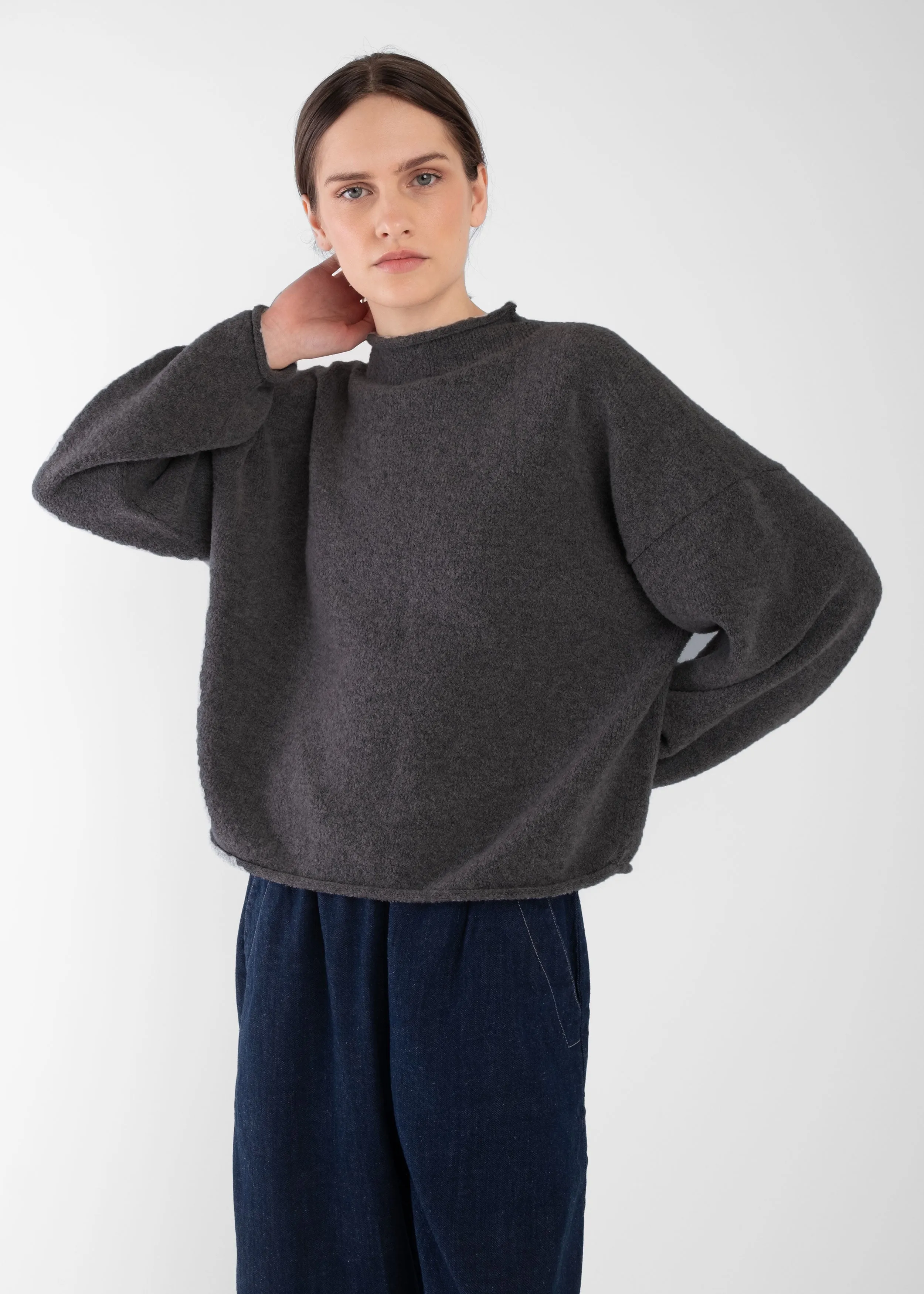 Mocha Boucle Rolled Sweater sold by Micaela Greg product image thumbnail 4