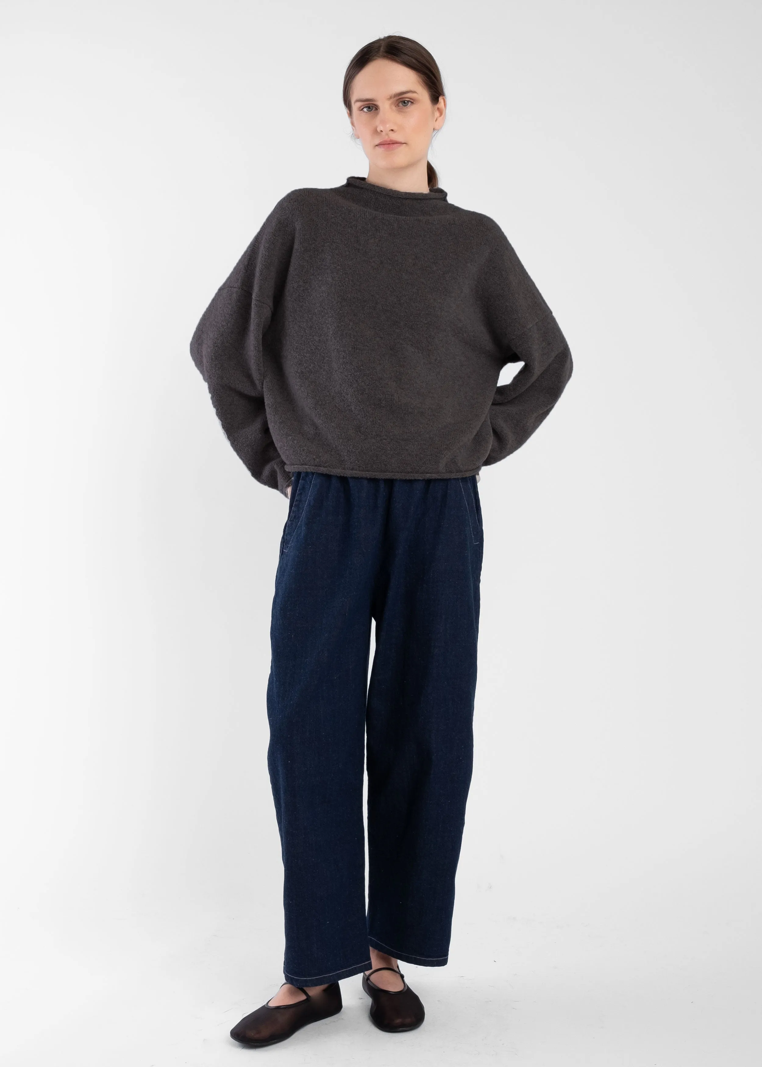 Mocha Boucle Rolled Sweater sold by Micaela Greg