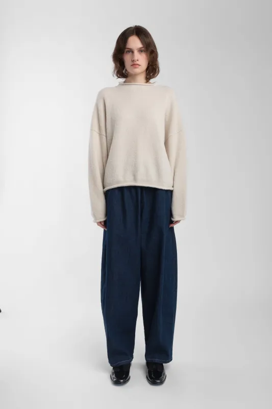 Cream Boucle Rolled Sweater made by Micaela Greg