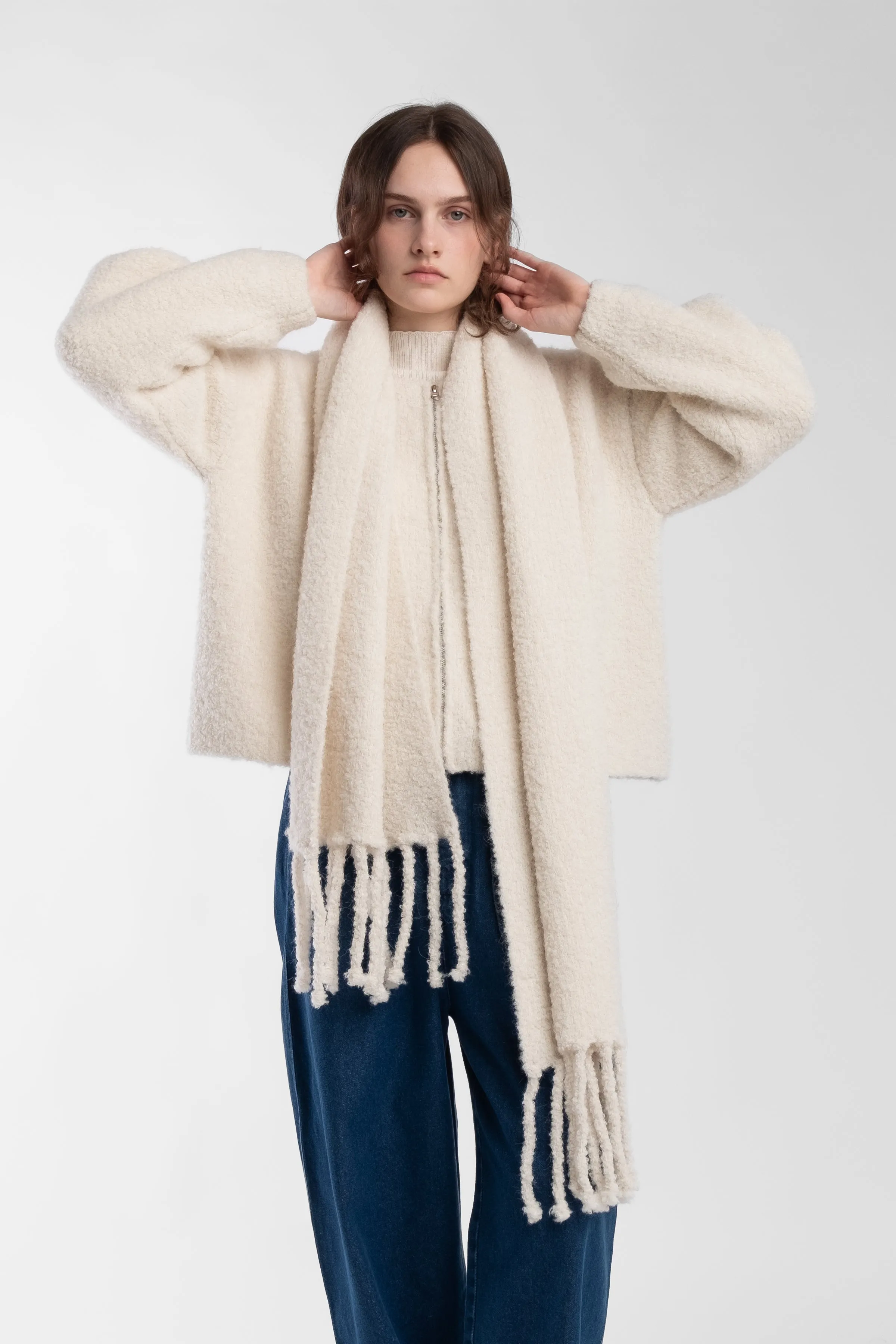 Cream Curly Fringe Scarf sold by Micaela Greg product image thumbnail 4