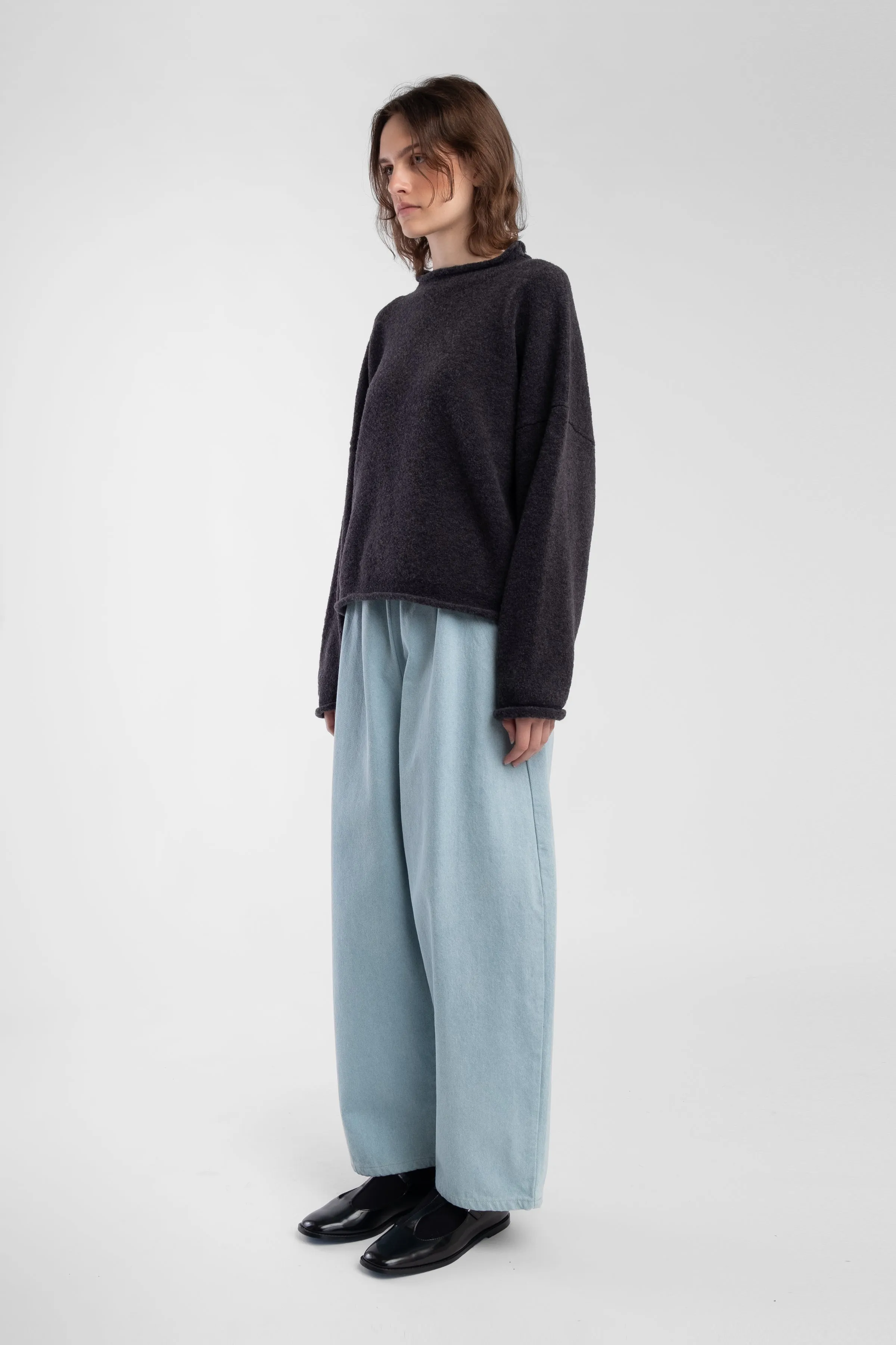 Charcoal Boucle Rolled Sweater sold by Micaela Greg product image thumbnail 3