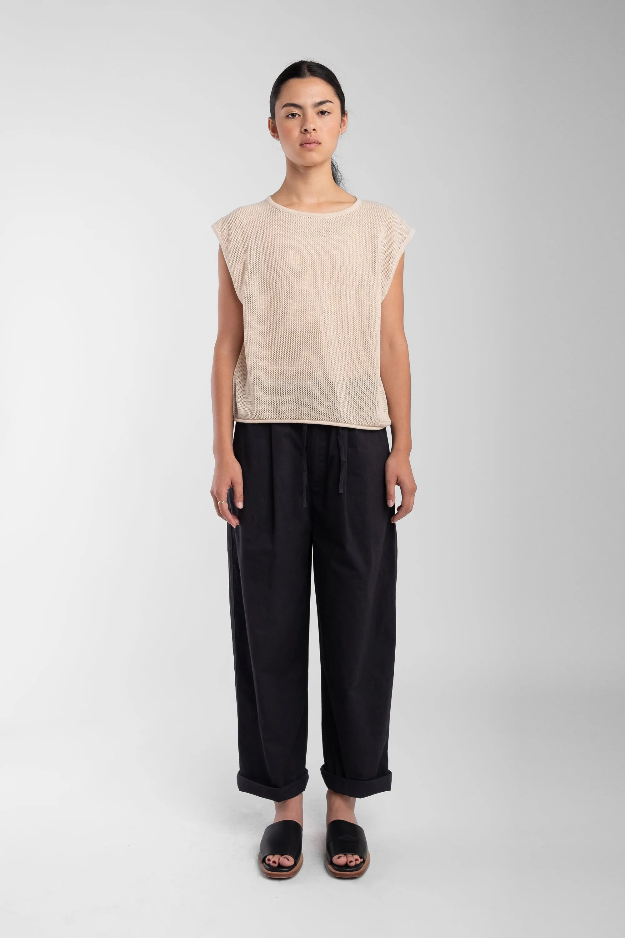 Cream Fine Mesh Tank sold by Micaela Greg