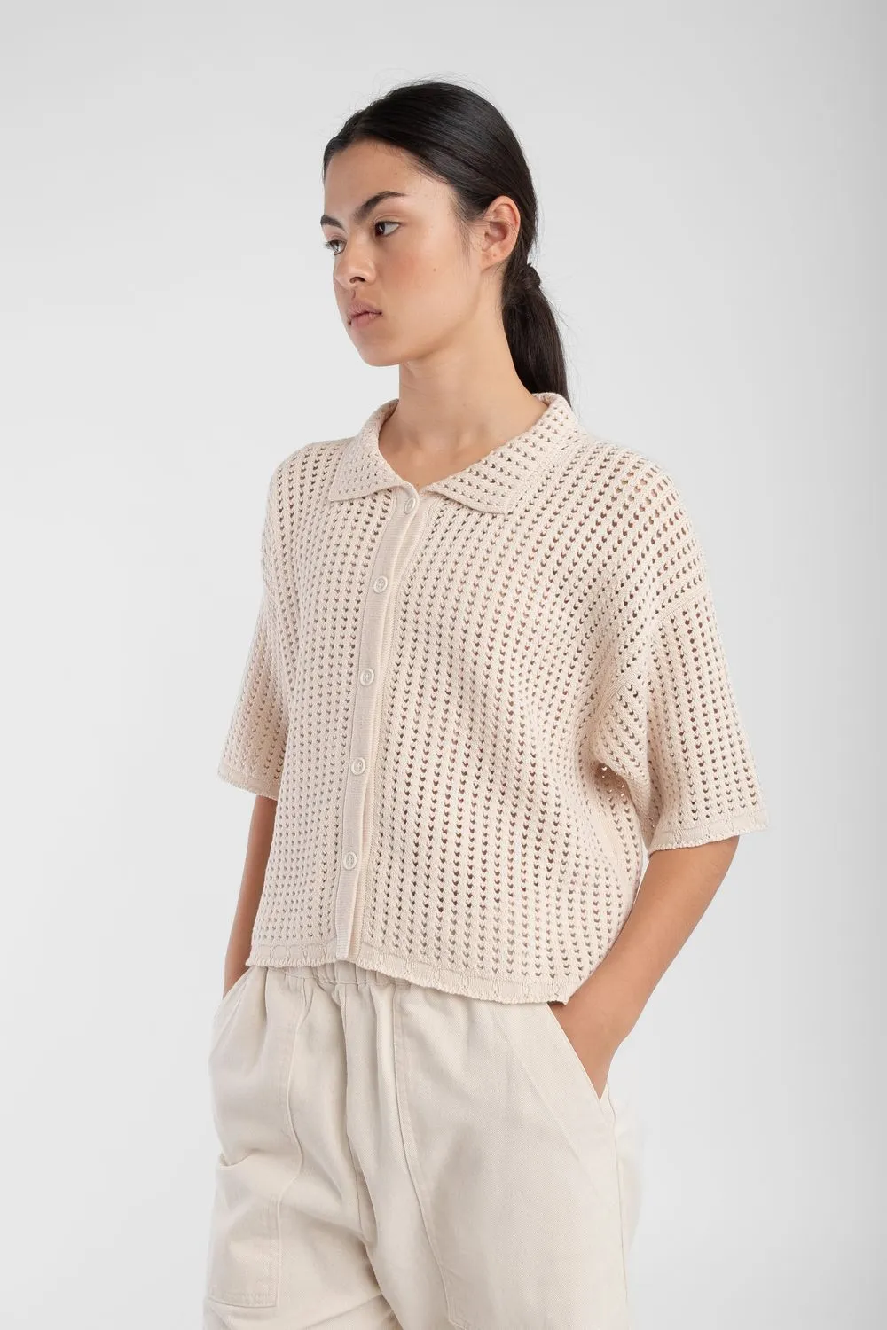 Cream Open Knit Polo sold by Micaela Greg product image thumbnail 4