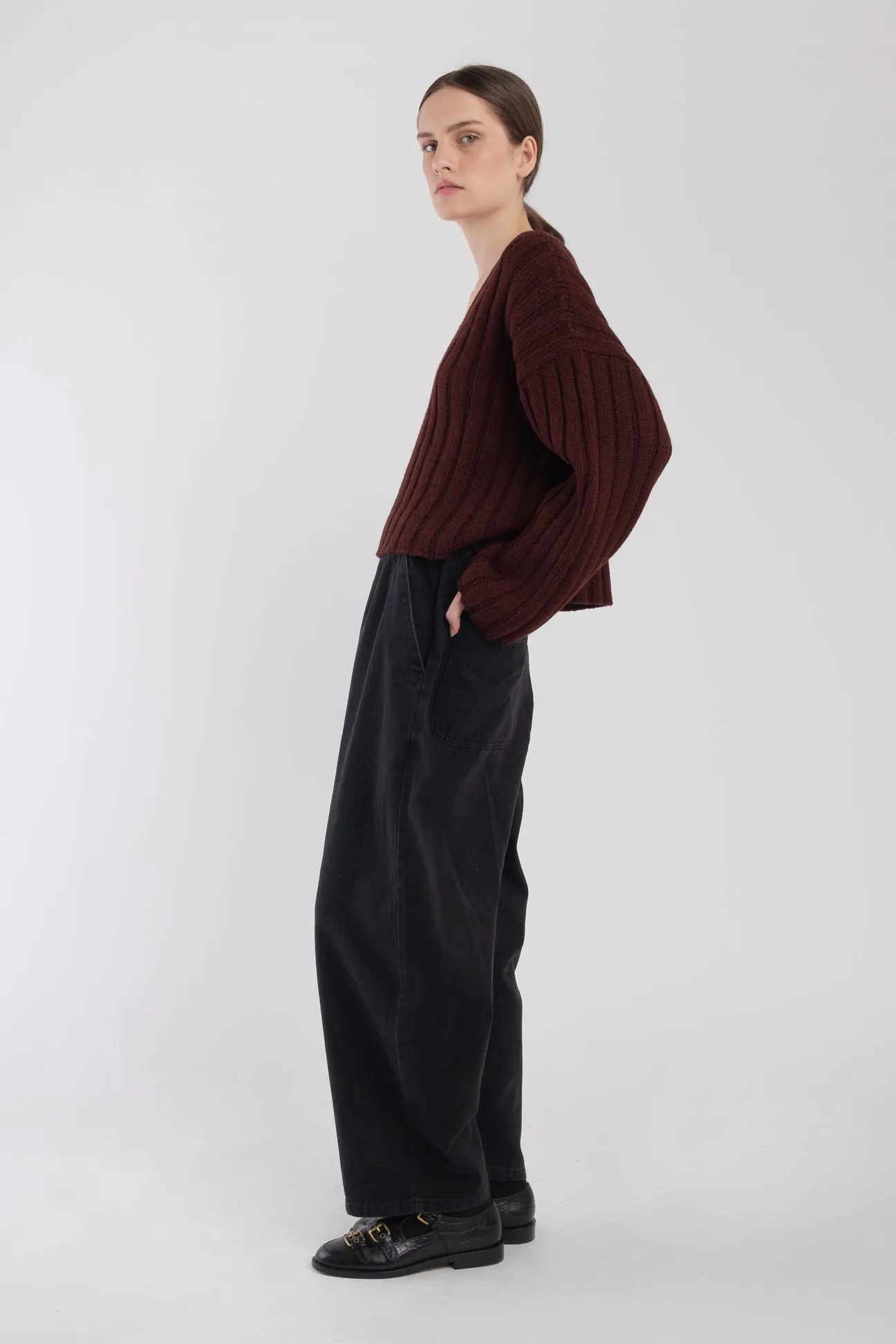Plum Cropped Rib Pullover sold by Micaela Greg product image thumbnail 5