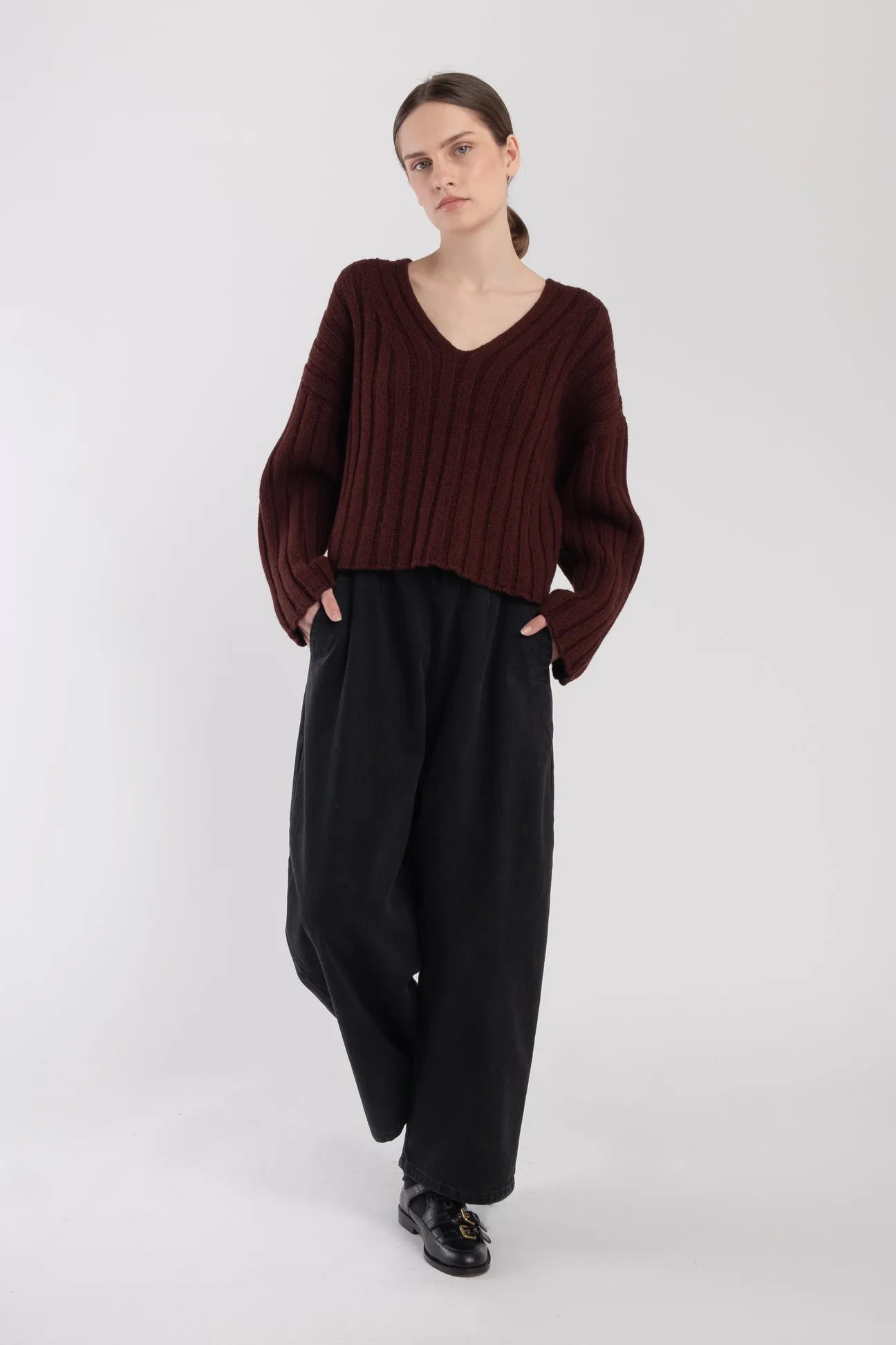 Plum Cropped Rib Pullover sold by Micaela Greg product image thumbnail 4