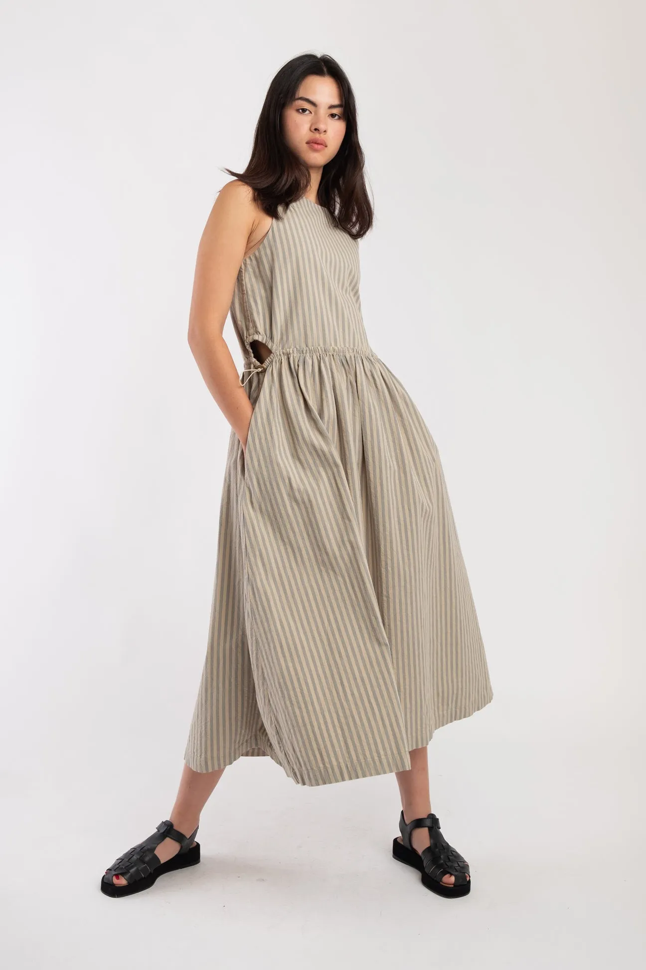 Muted Stripe Cinch Dress sold by Micaela Greg product image thumbnail 4