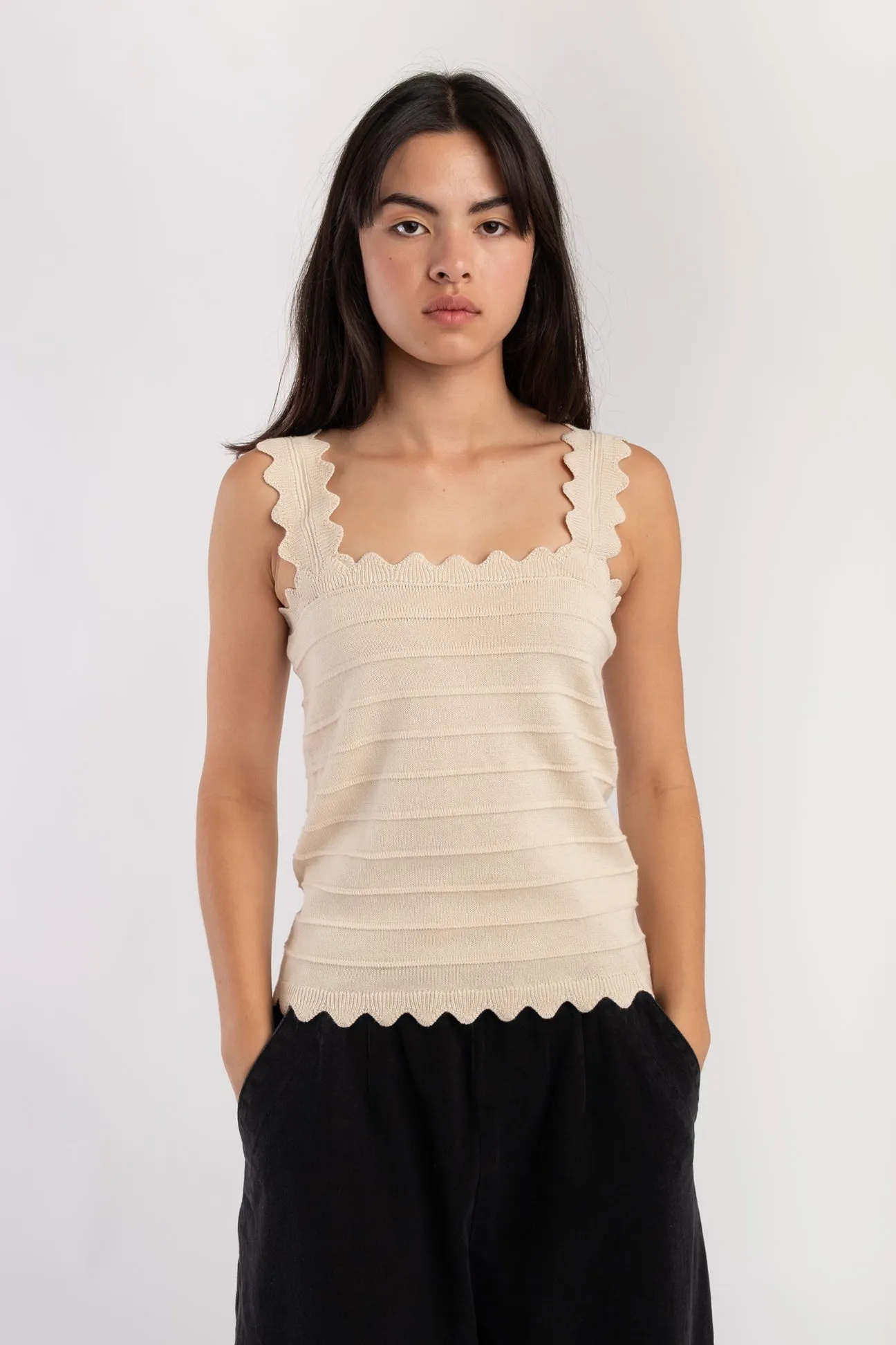 Cream Scallop Tank sold by Micaela Greg product image thumbnail 4