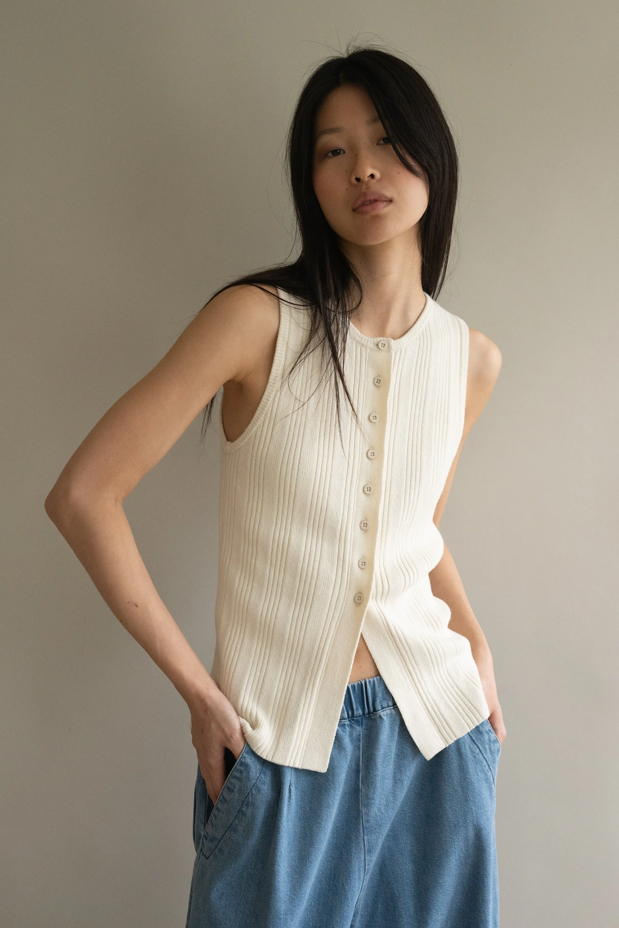 Cream Mix Rib Vest sold by Micaela Greg product image thumbnail 4
